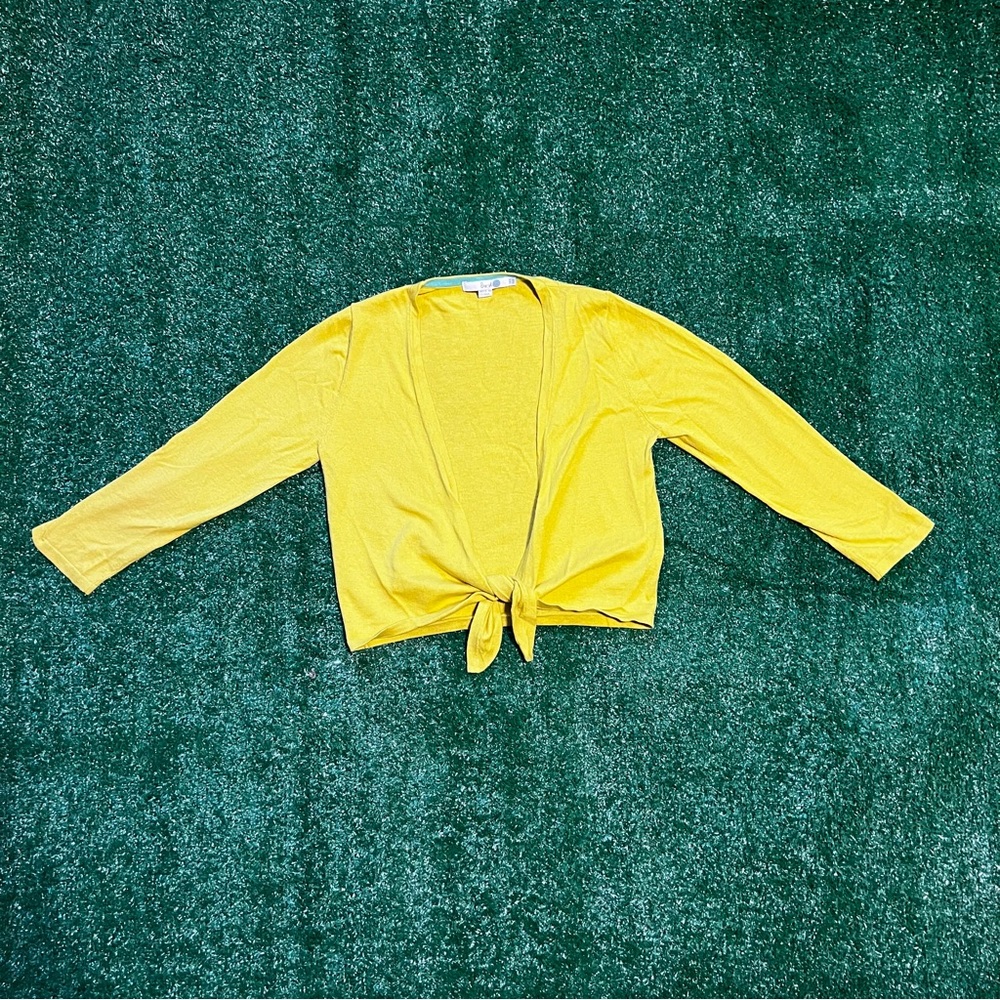 Boden Yellow 3/4 Sleeve Tie-Front Blouse